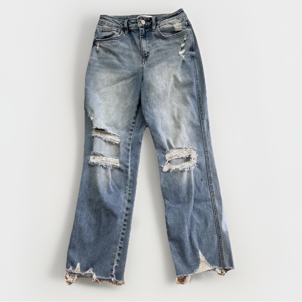 Flying Monkey Womens Distressed Straight Jeans Medium Wash Blue Size 26